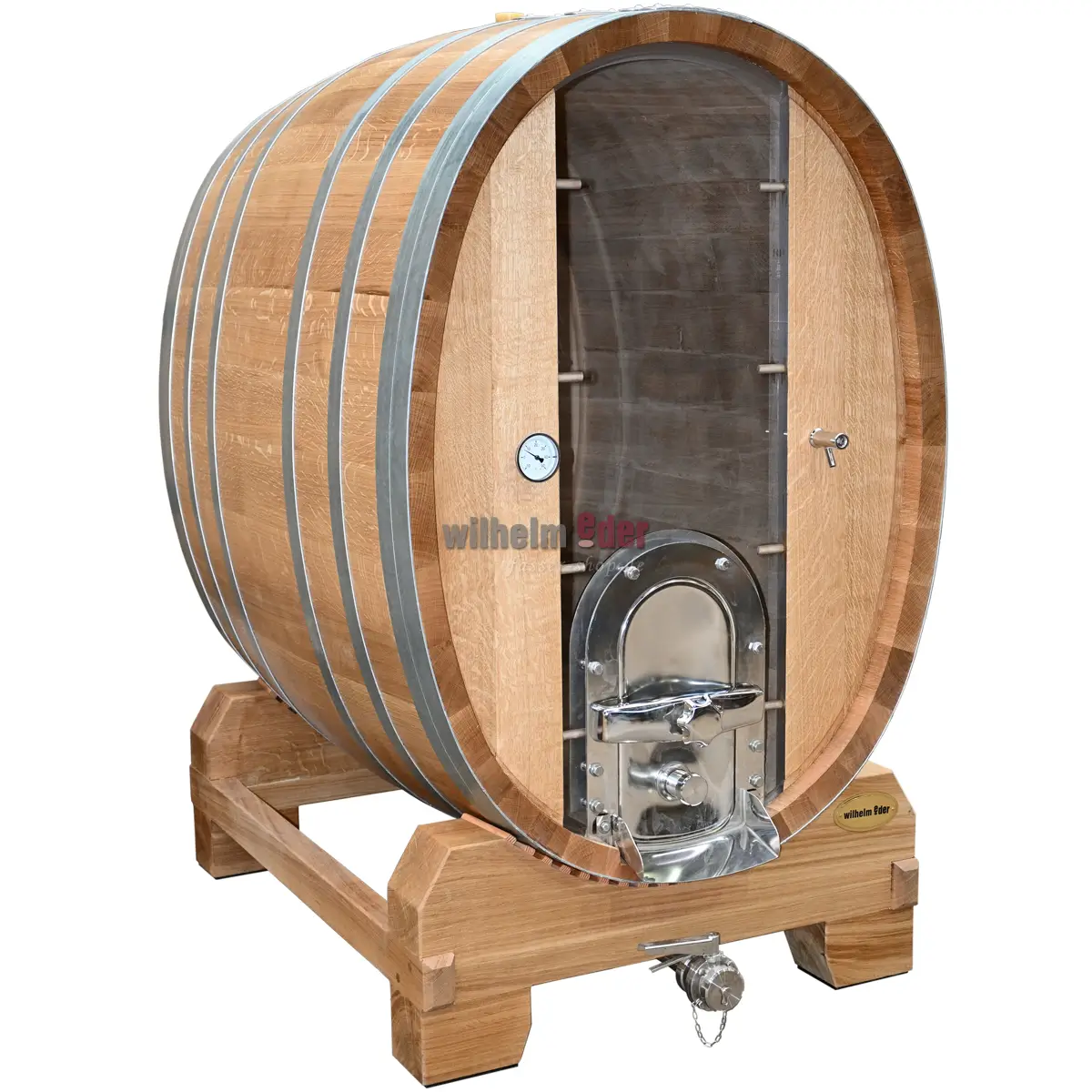 Grossfass_oval_1300l_plexiglas_1_fm EDER - FassStolz® 1300 l ovale - Chêne allemand avec vitre en plexiglas
