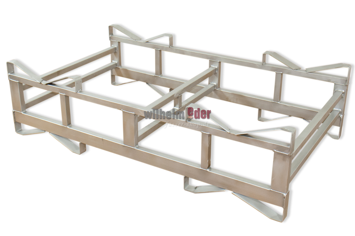 fasslager_500l_kombi_edelstahl_1 Supports combinés "Fabriqué en Allemagne" en inox pour 2 fûts de 500 l, verre sablé