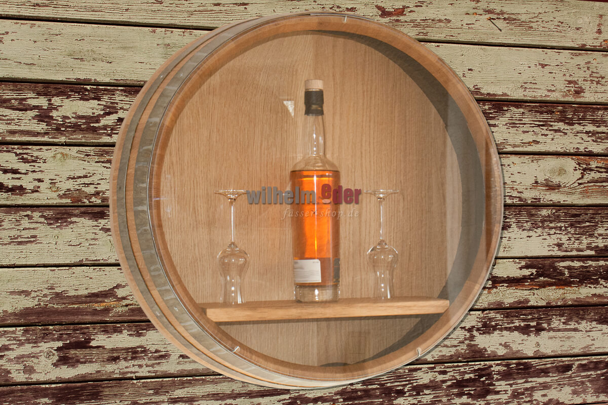 Etagère en tête de fût avec panneau en verre de plexi