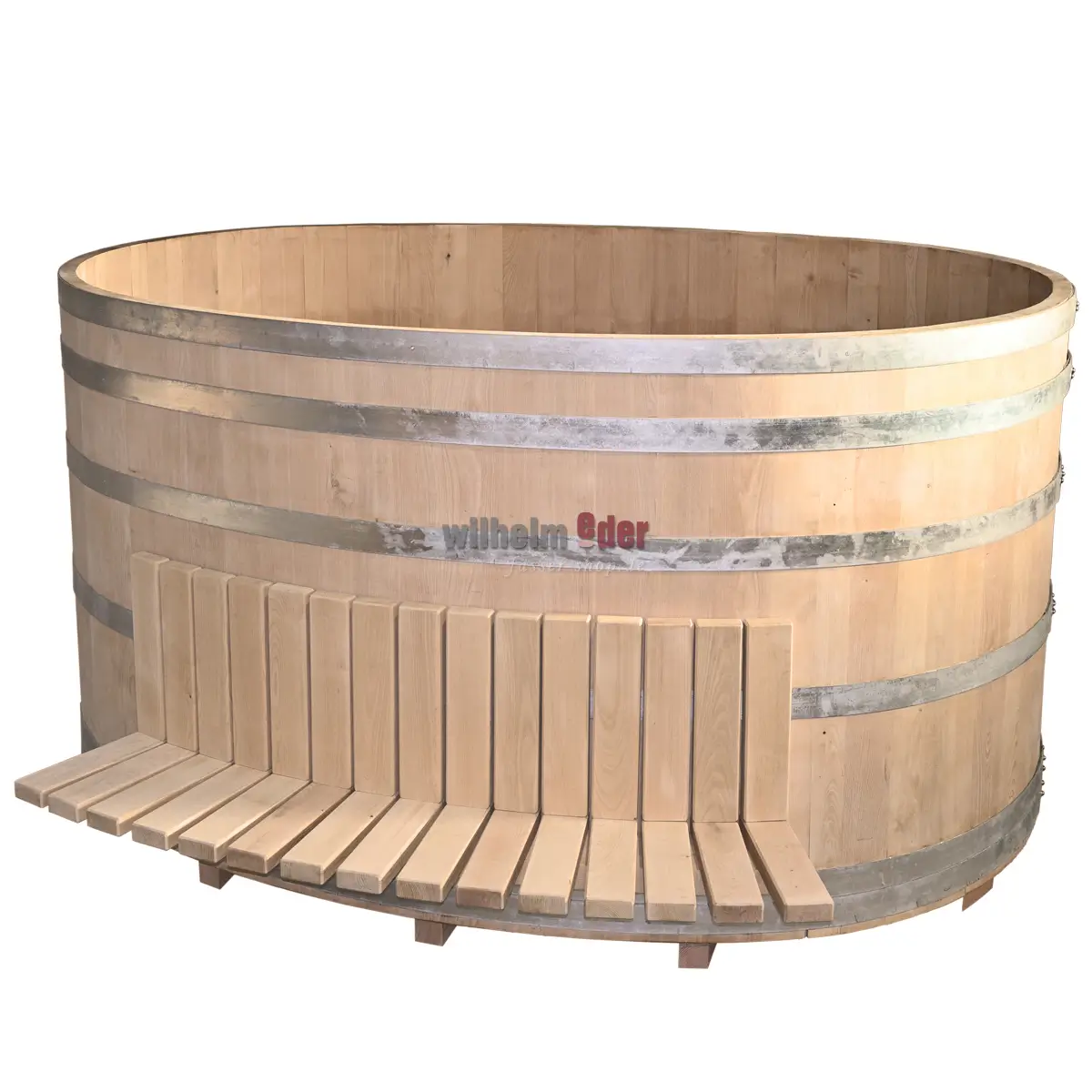Cuve ovale en bois de châtaignier avec siège